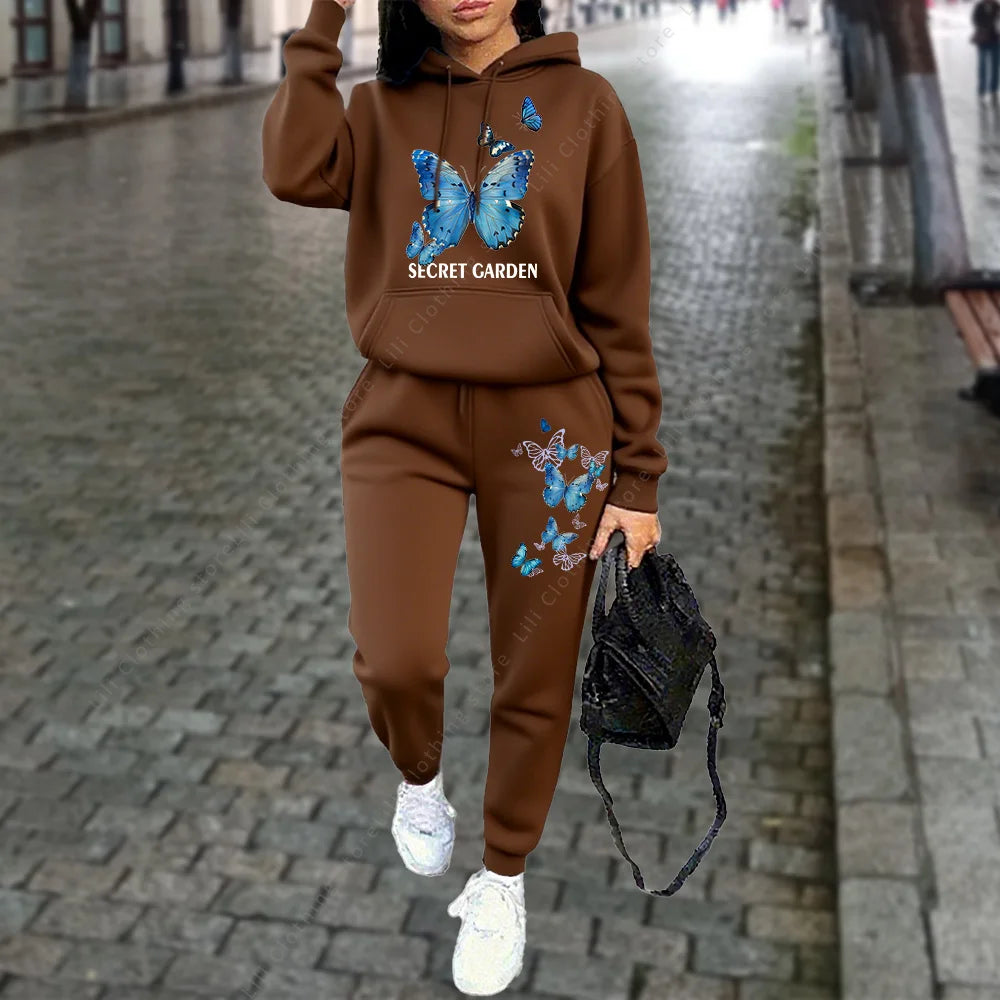 Women Tracksuit Hoodies Two Piece Sweatshirt  Jogging Sports  Outfits