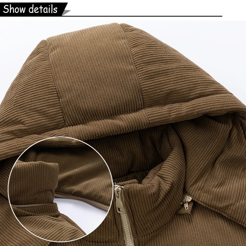 Winter  Outdoor Removable Hooded Windbreak Jacket  Warm Solid Jacket For Men