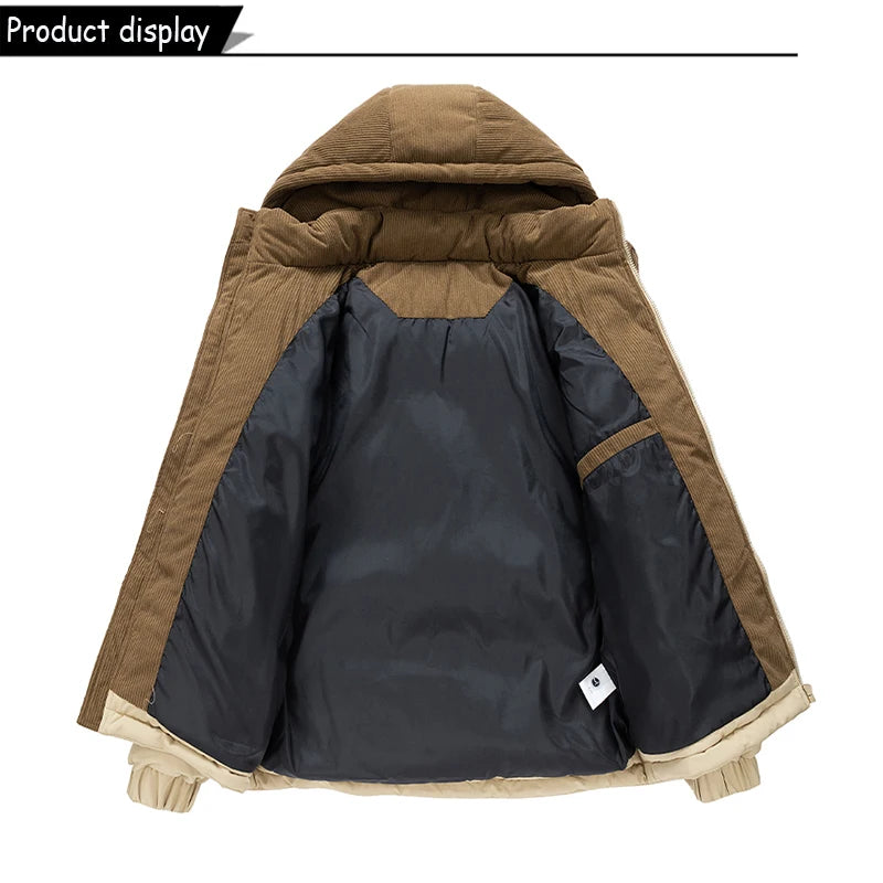 Winter  Outdoor Removable Hooded Windbreak Jacket  Warm Solid Jacket For Men
