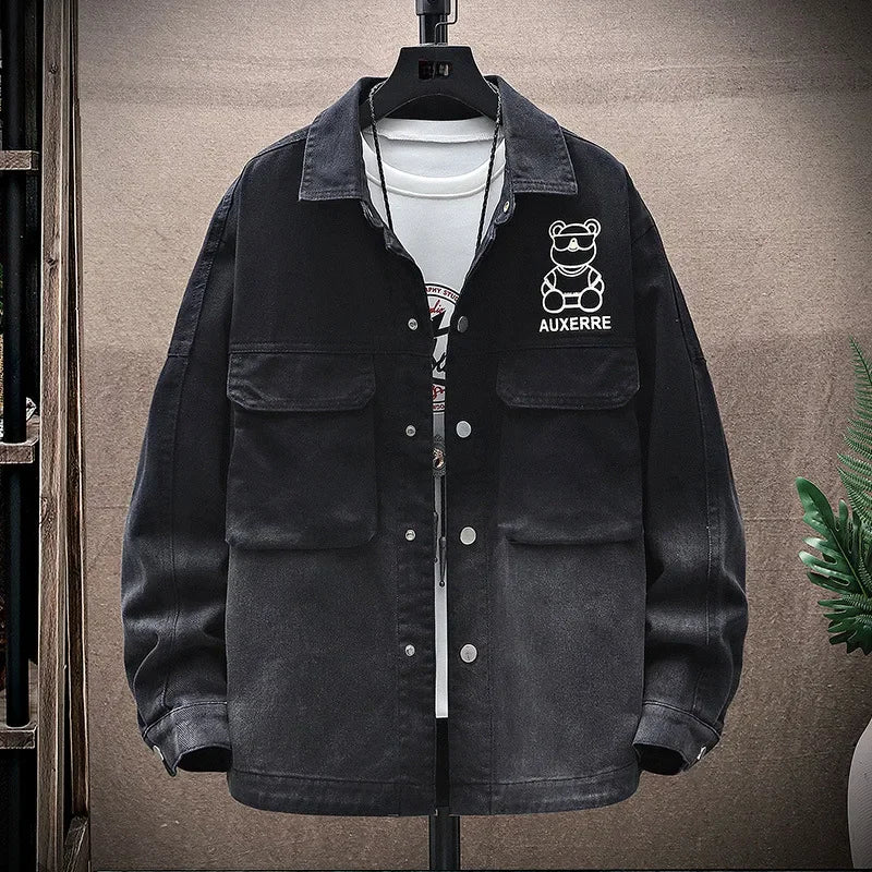 Men's Gradient Denim Jacket Youth Fashion Trend Print Casual Versatile Jacket Clothing