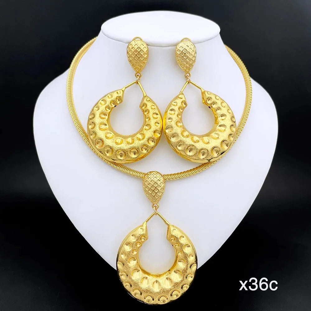 Exaggerate Big Earring Gold Color Large Pendant Necklace Jewelry Accessories