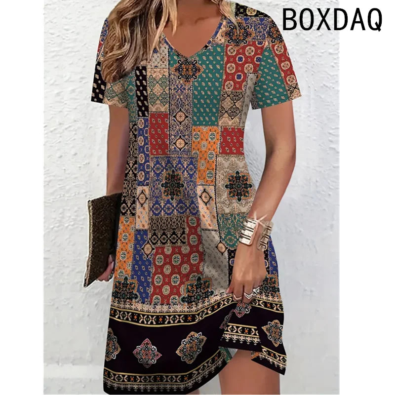 Short Sleeve O-Neck Elegant Vintage Dress