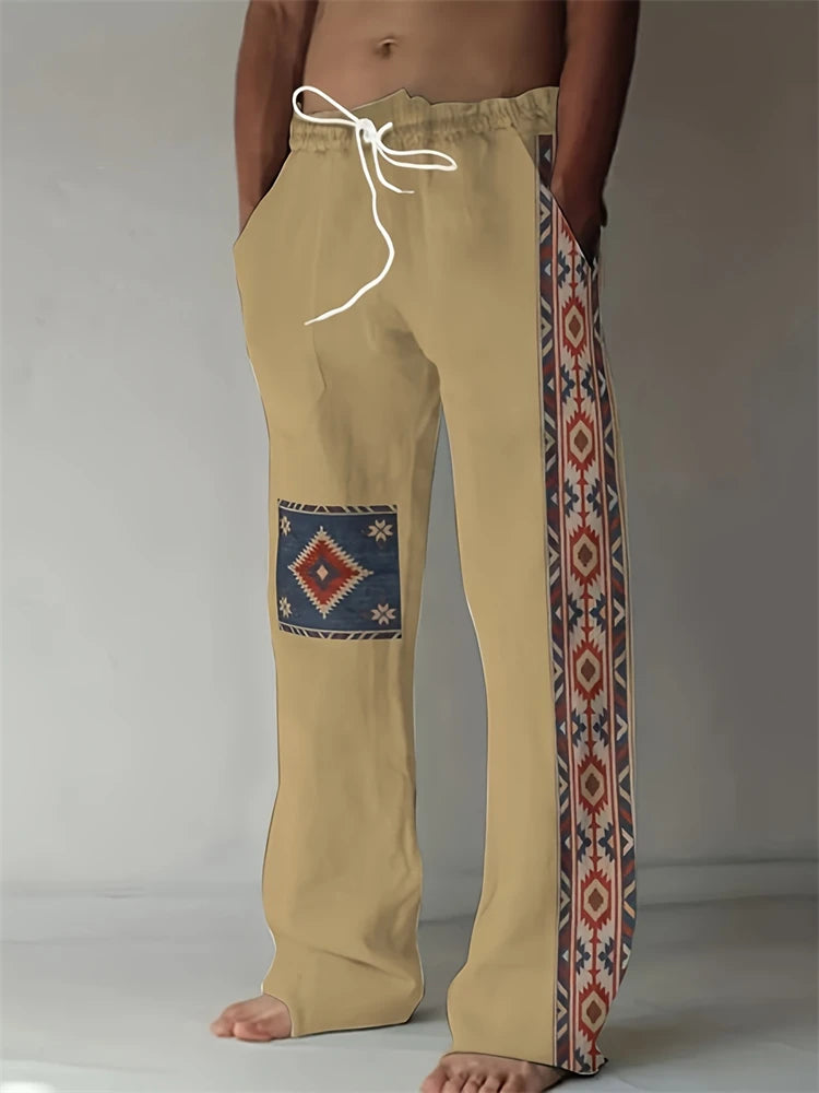 Summer Oversized New Men's Bohemian Wide Leg Pants 3D Retro Splicing Printed Loose Casual Beach Pants