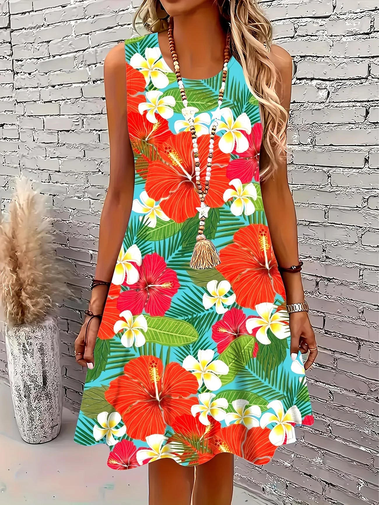 Round neck dress Floral Print Sleeveless Summer Dress