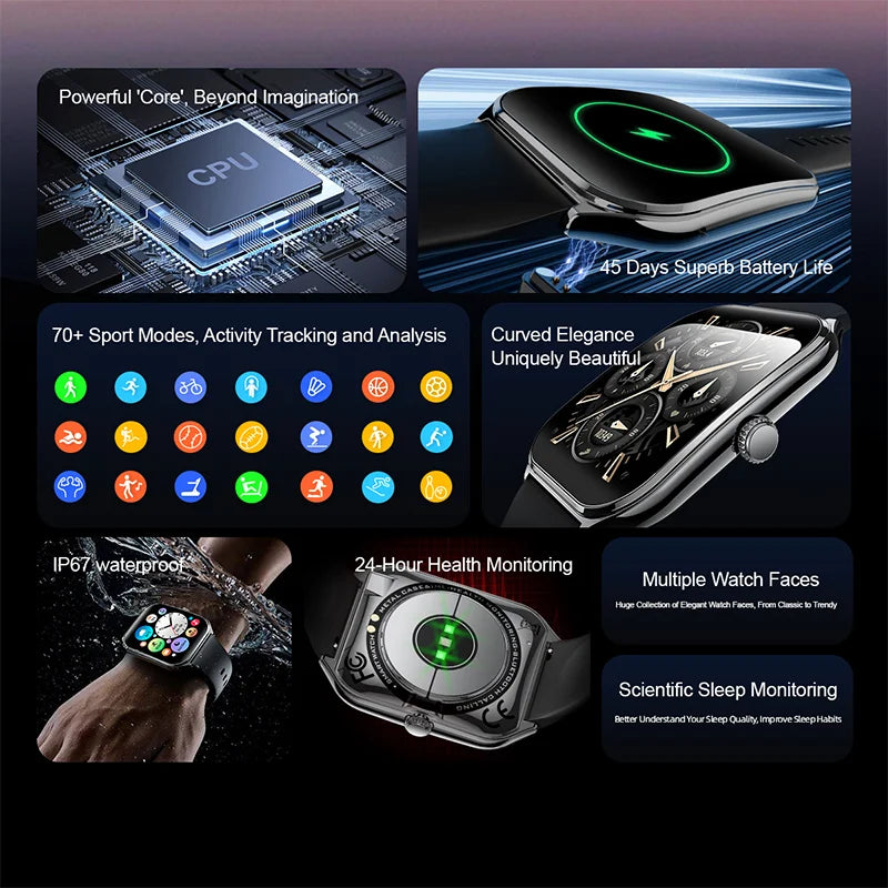 New Ultra Thin Smart Watch 1.96" AMOLED HD Pixel Display Always Show Time BT Call Reminder