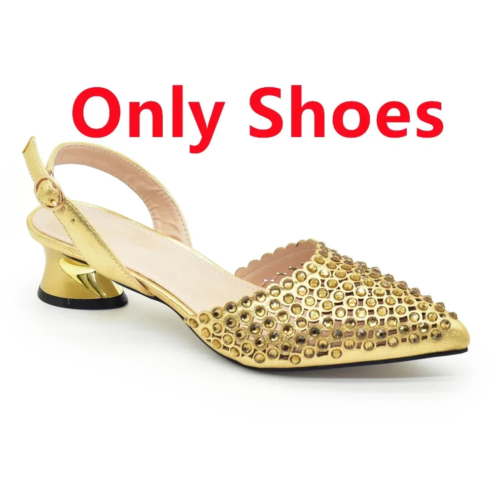 Italian Shoes with Matching Bags Set Decorated with Rhinestone