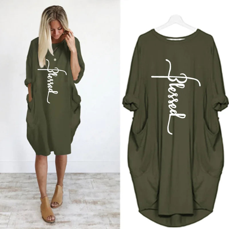 Short Sleeve  Round Neck Pockets Sexy Female Dress