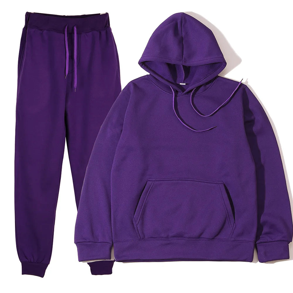 Winter New Solid Color Hoodie+pants  Sports Tracksuit