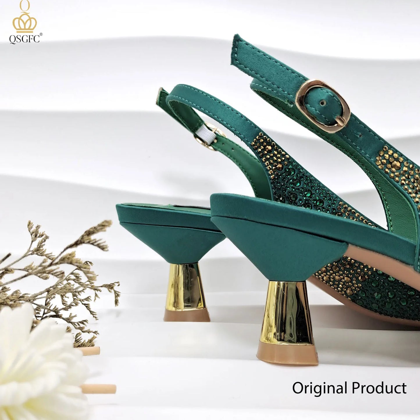 Italian Design Green Shoes And Bag Set Decorated with Rhinestone Handbag Wedding Party