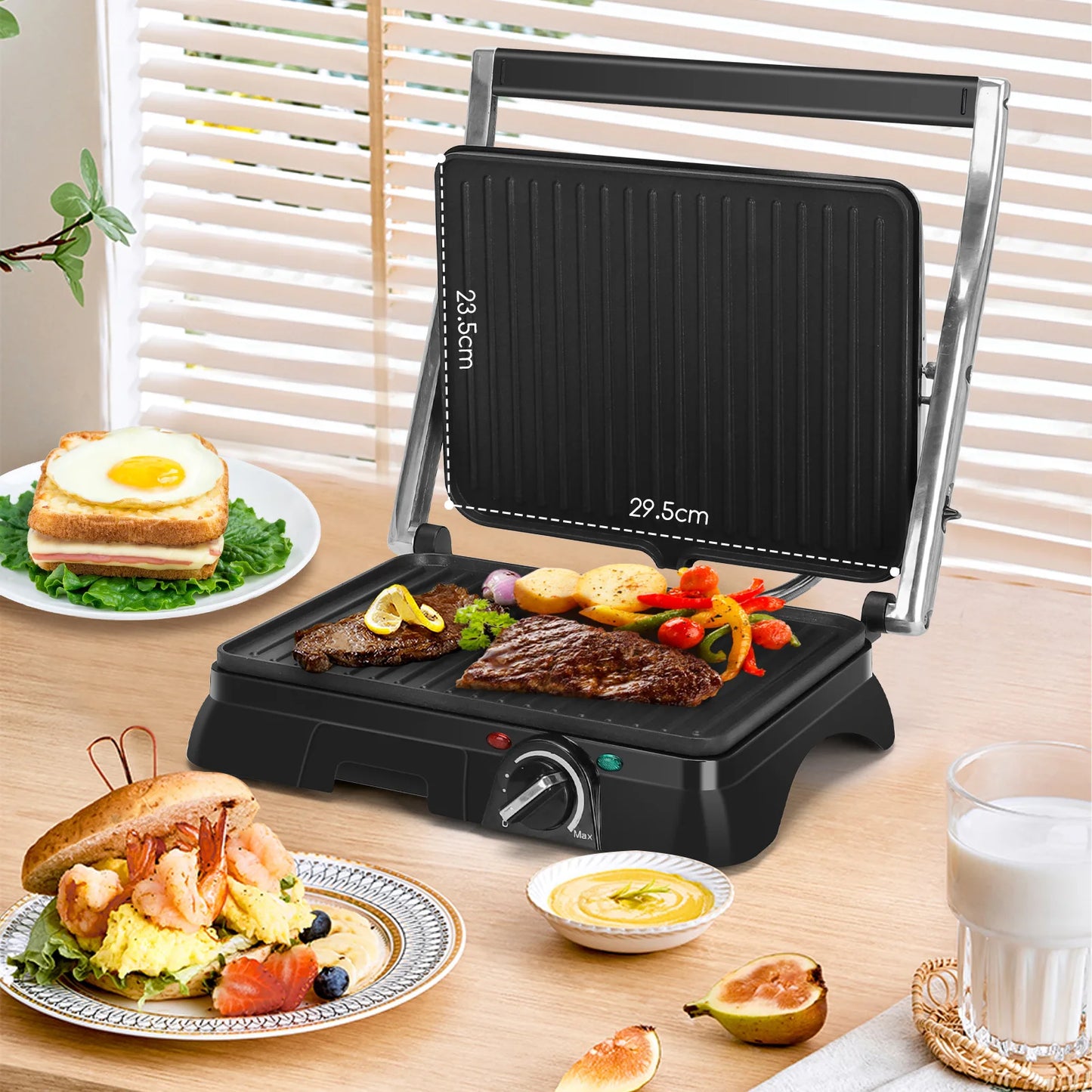Electric Grill, Sandwich Maker, Non-Stick Coating, Temperature Regulator, 180º Opening, Bpa Free, 2000W