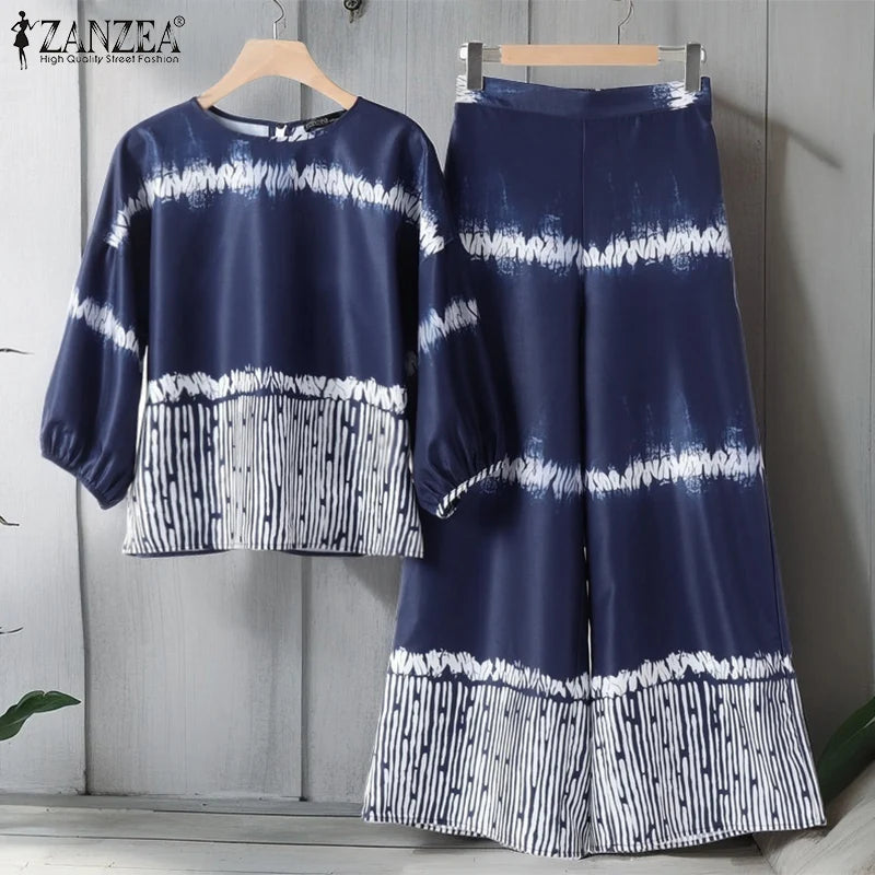 2pcs Outfit Wide Leg Pant Long Sleeve Blouse Trouser Suits