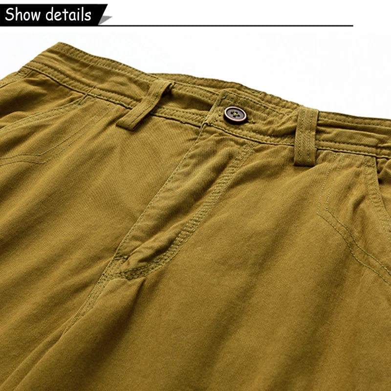 Men Summer Outdoor Leisure Buttons Cargo Style Shorts  Solid Straight Cotton Comfortable Fashion