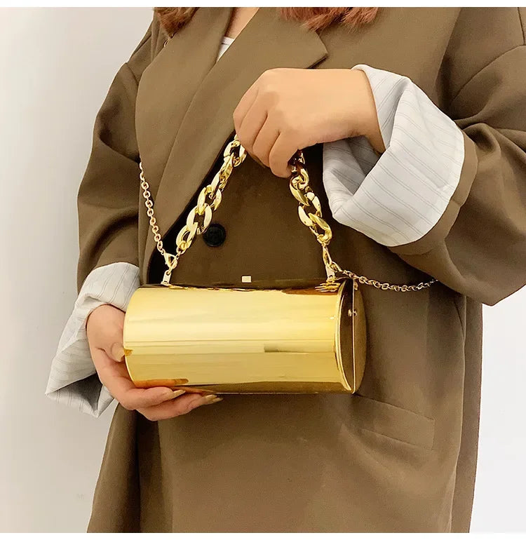 Women's Handbag Bags For Women 2026 Party Clutches Fashion Cylinder Mini Evening Purse Crossbody Shoulder Bag Gold Box Clutch