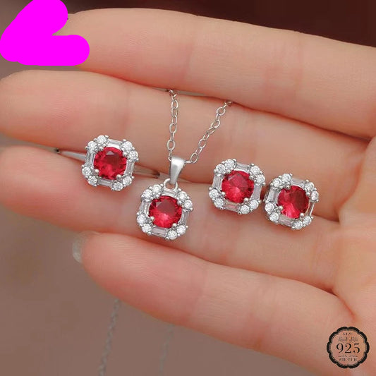 Silver Jewelry Sets Ring Stud Earrings Pendant Necklace with Zircon Accessories for Women Wedding Party Promise Gift