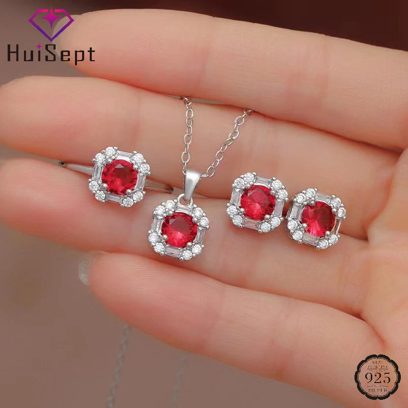 Silver Jewelry Sets Ring Stud Earrings Pendant Necklace with Zircon Accessories