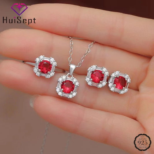 Silver Jewelry Sets Ring Stud Earrings Pendant Necklace with Zircon Accessories