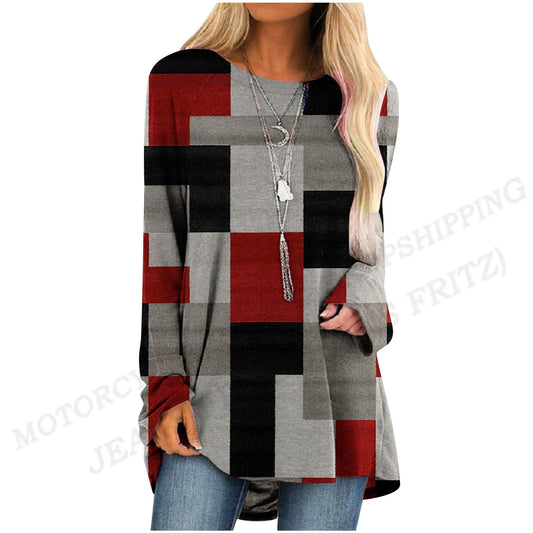 Fashion T-shirt Long Sleeve Tunics Graphic Top