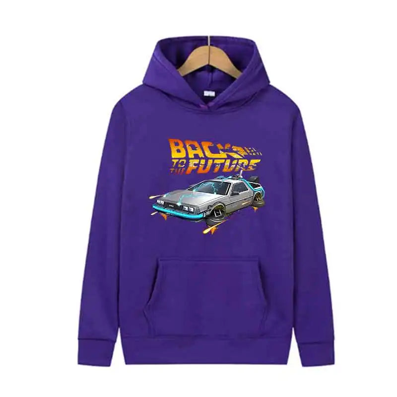 Back To The Future Retro DeLorean Car Print Hoodie Pullover Long Sleeve