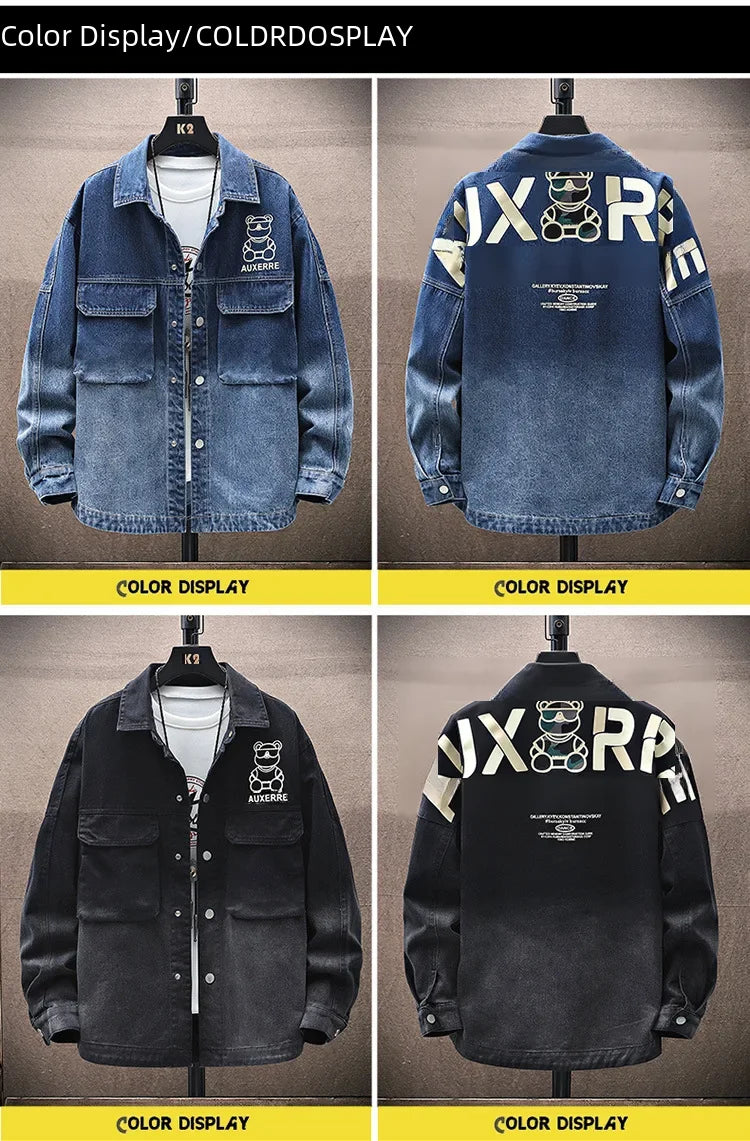 Men's Gradient Denim Jacket Youth Fashion Trend Print Casual Versatile Jacket Clothing