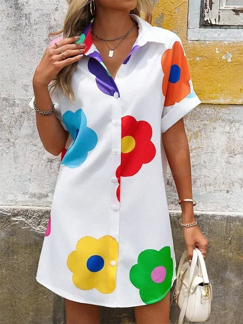 Summer Comfortable Multi-color  Short Sleeve Dress Urban Ladies Fashion