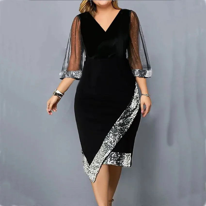 Gold Velvet Quarter Sleeve Dress