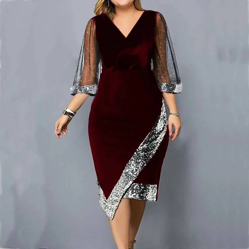 Gold Velvet Quarter Sleeve Dress