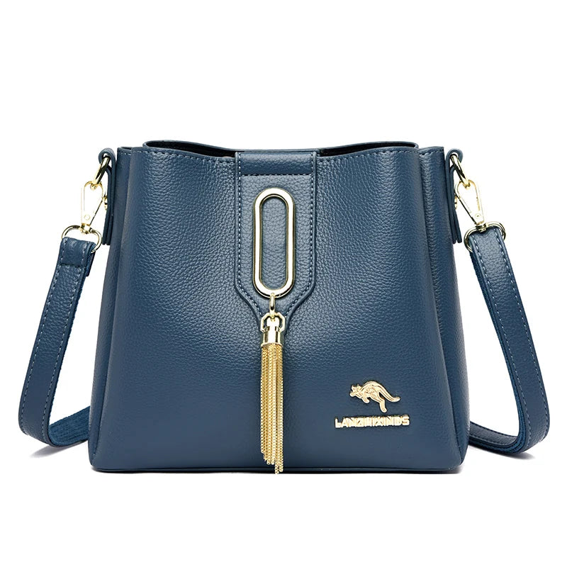 High Quality Leather Three layers Ladies Shoulder Crossbody Bag
