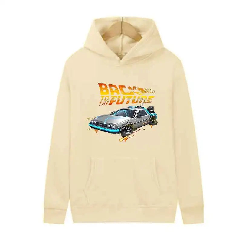Back To The Future Retro DeLorean Car Print Hoodie Pullover Long Sleeve