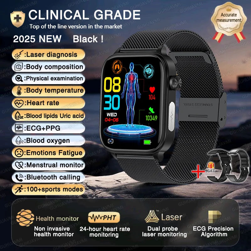 New ECG+PPG AI Health Diagnose Smart Watch Men And Women, Blood Lipid BP Uric Acid Heart rate Tracker