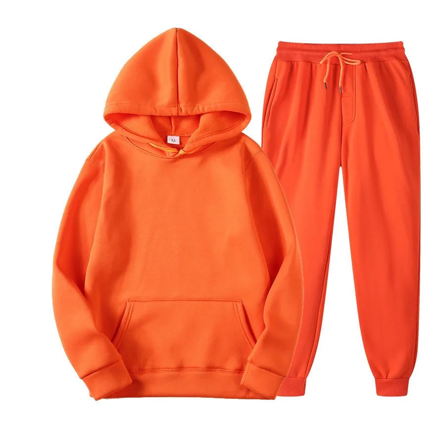 Winter New Solid Color Hoodie+pants  Sports Tracksuit