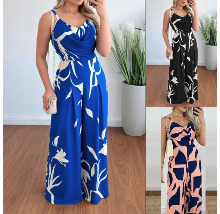 Women's Jumpsuit Overalls Sleeveless V-neck Open Back Wide Leg