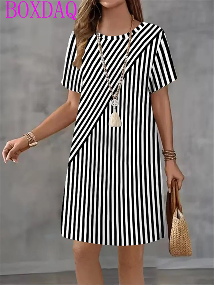 Elegant Beautiful Mini Short Sleeve O-Neck Print Dress