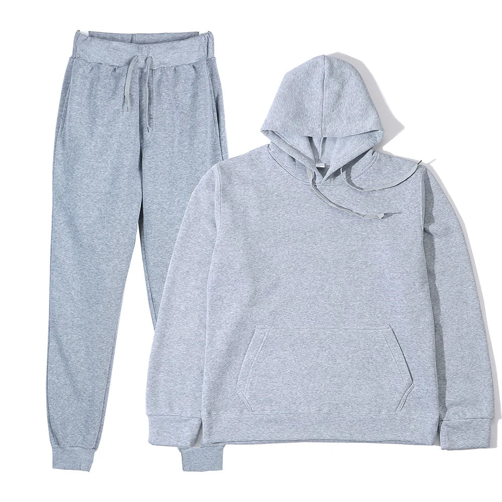 Winter New Solid Color Hoodie+pants  Sports Tracksuit