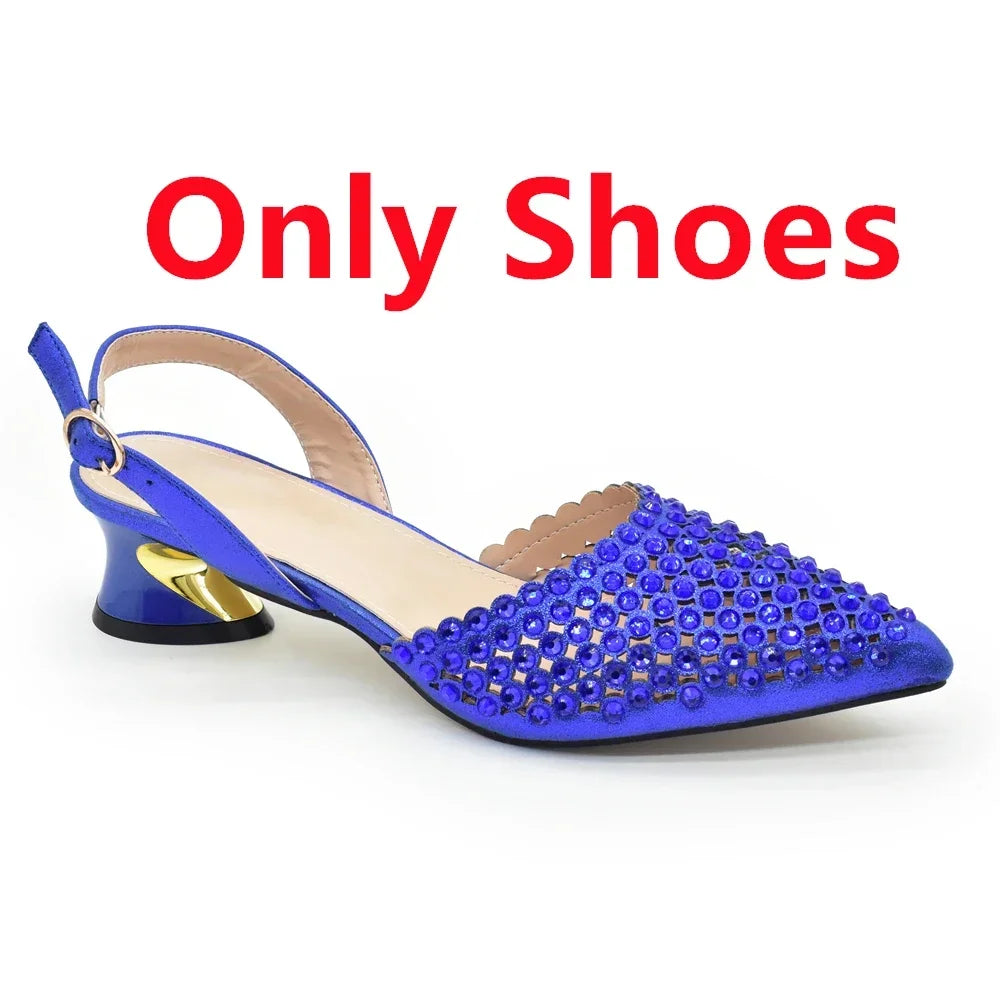 Italian Shoes with Matching Bags Set Decorated with Rhinestone