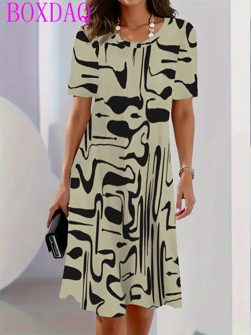 Elegant Beautiful Mini Short Sleeve O-Neck Print Dress