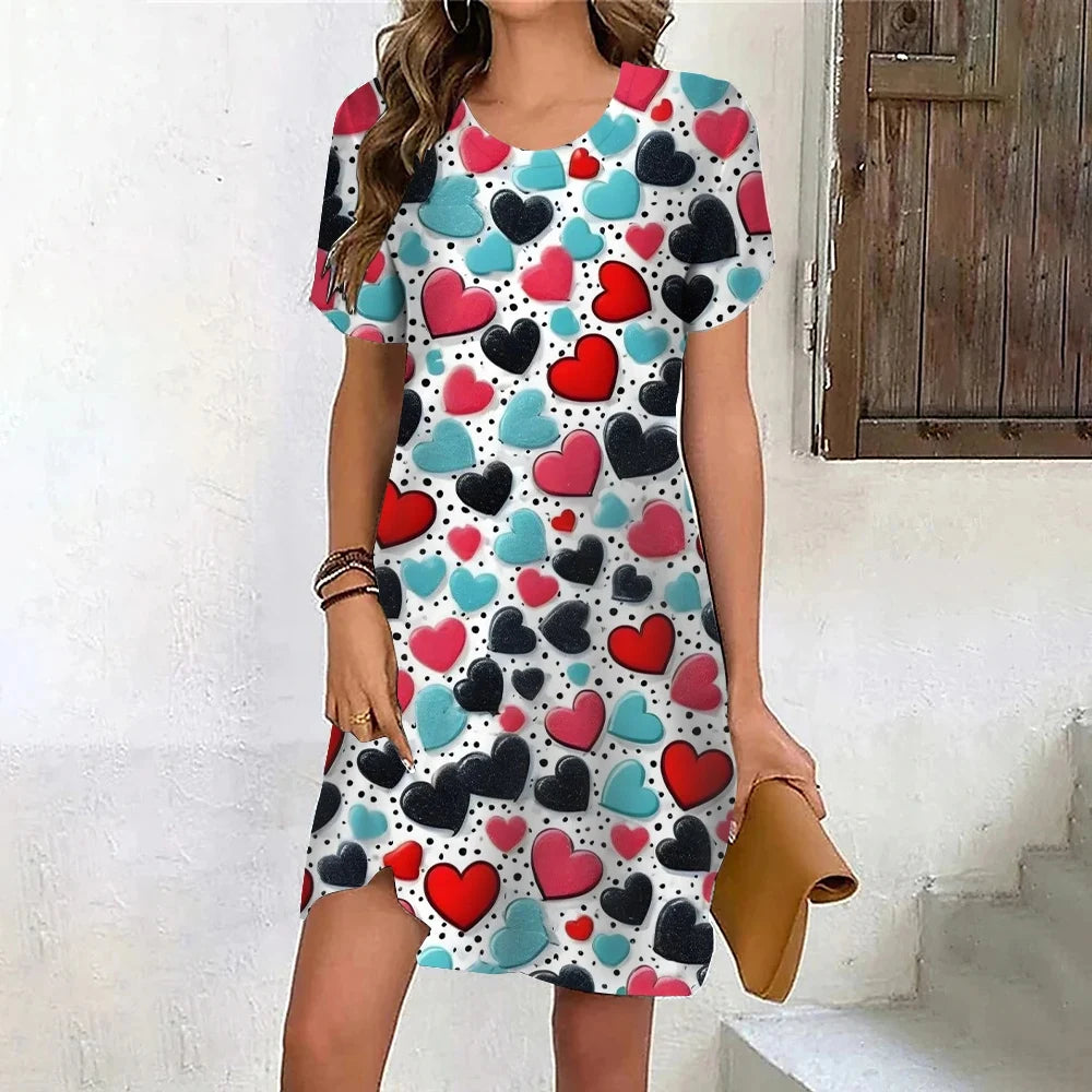 Summer women's short sleeve dress geometric pattern Vintage Print