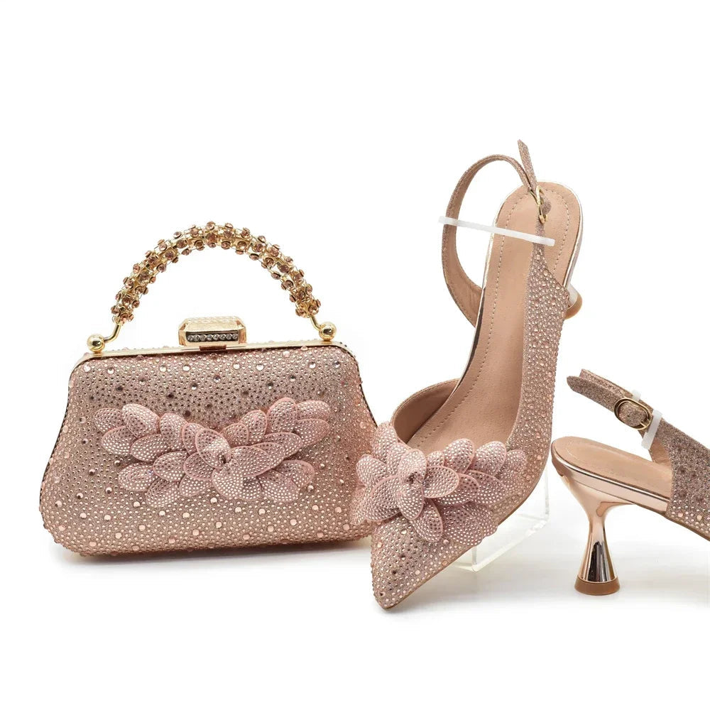 Medium Heeled Sandals for Women Fashion Wedding Party Shoes and Bags Set