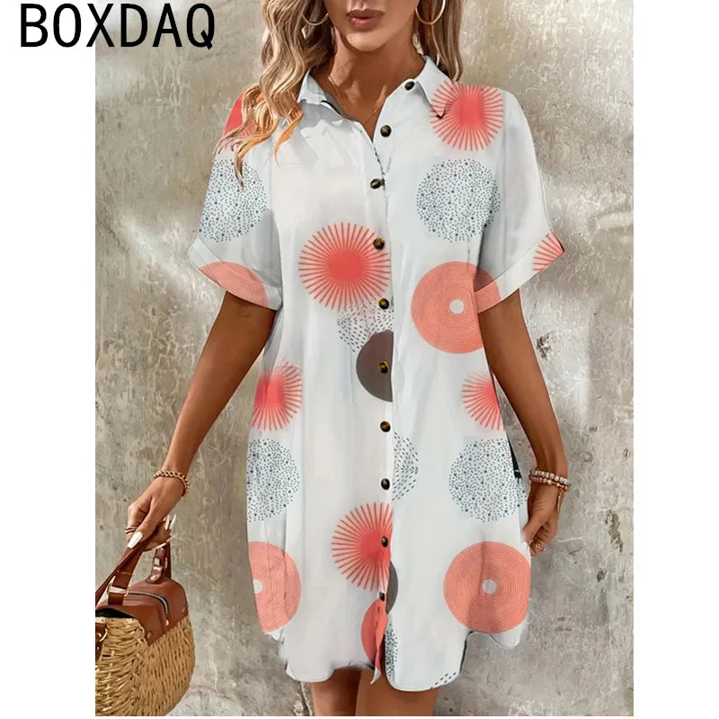 Summer Short-sleeved Lapel Mini Dress