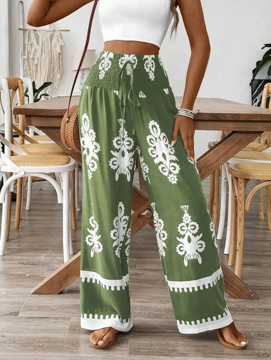 Fashionable High Waist Printed Wide Leg Casual Pants Spring Summer