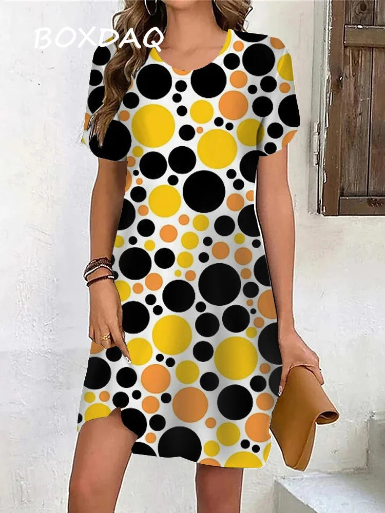 Summer women's short sleeve dress Print Loose Beach Dress