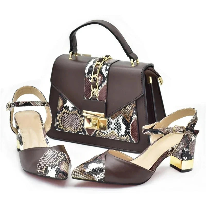 Fashion Leopard Shoes and Bag Set Wedding Pumps for Women Bride Shoes and Bag for Party Wedding