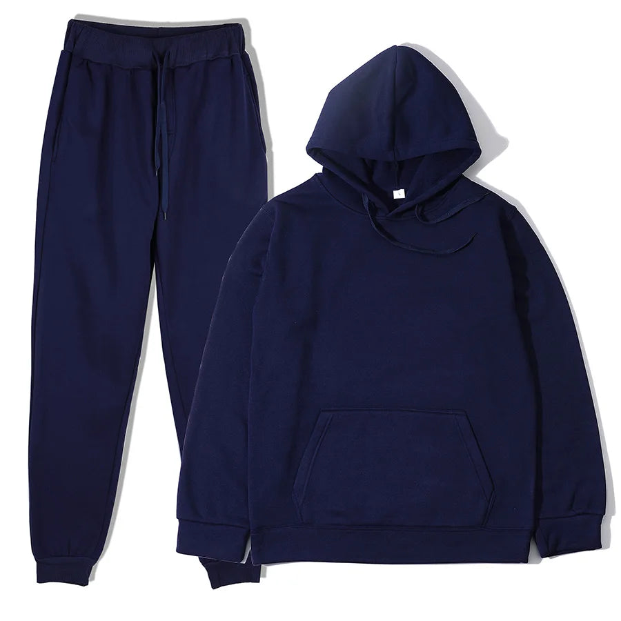Winter New Solid Color Hoodie+pants  Sports Tracksuit