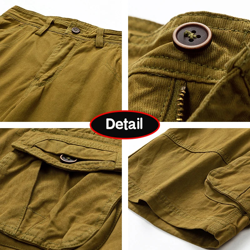 Men Summer Outdoor Leisure Buttons Cargo Style Shorts  Solid Straight Cotton Comfortable Fashion