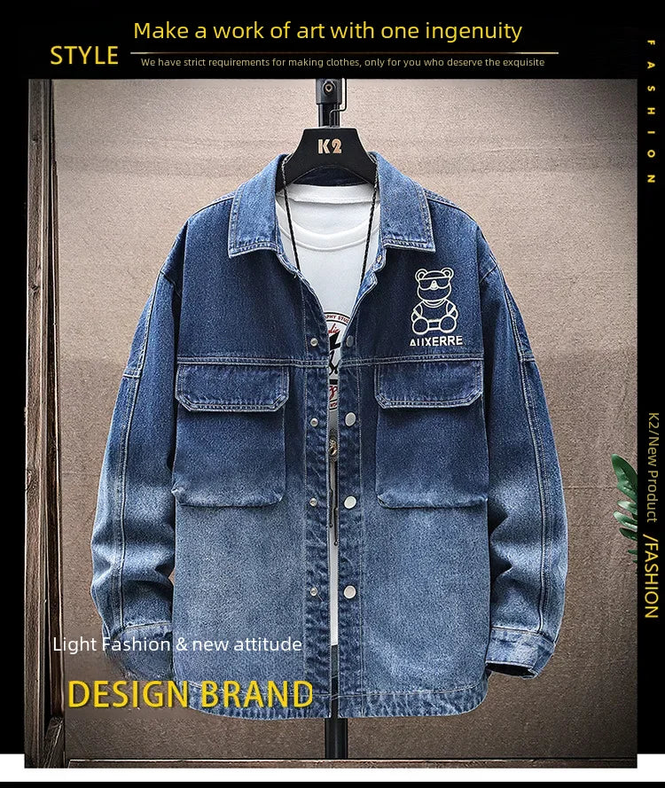 Men's Gradient Denim Jacket Youth Fashion Trend Print Casual Versatile Jacket Clothing
