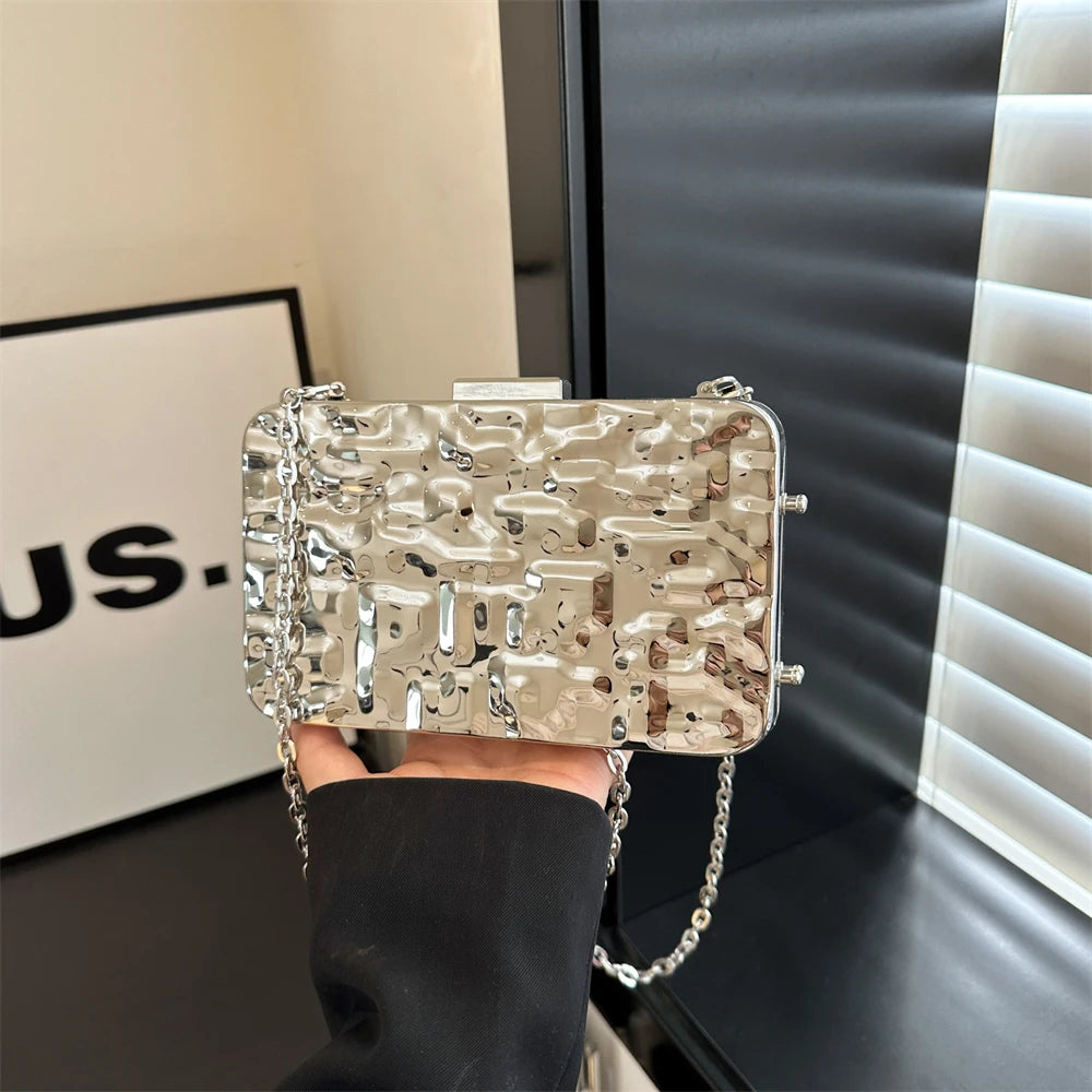 Luxury Golden Evening Bags For Women Wedding Dinner Party Chain Shoulder Cross Body Bag