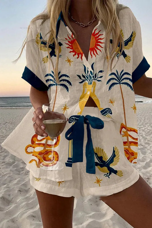 Summer Short Sleeve Shirt  Beach Vacation Style 2-Piece Set