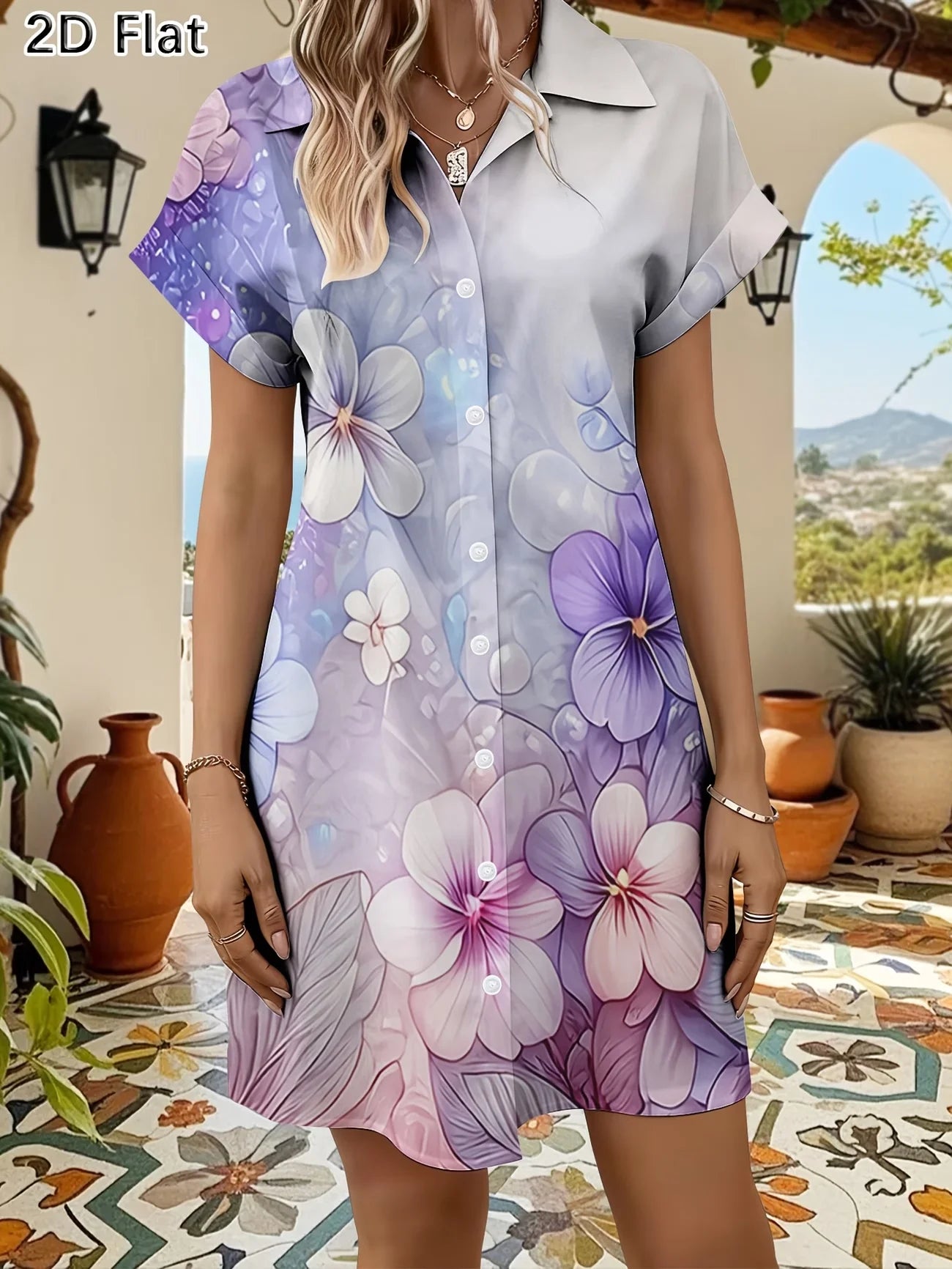 Printed Short Sleeve Summer mini Dress