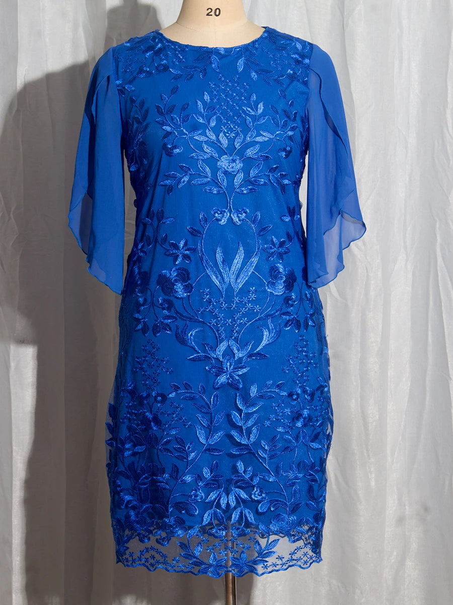 Plus Size Party Dress Elegant Floral Embroidery Prom Dress for Wedding Guest Slim