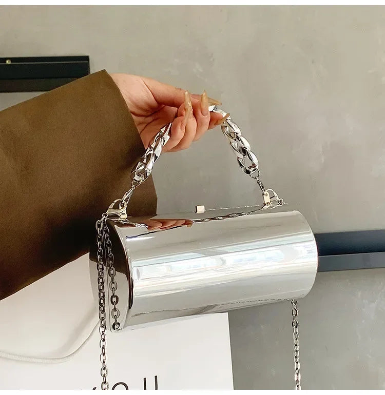 Women's Handbag Bags For Women 2026 Party Clutches Fashion Cylinder Mini Evening Purse Crossbody Shoulder Bag Gold Box Clutch