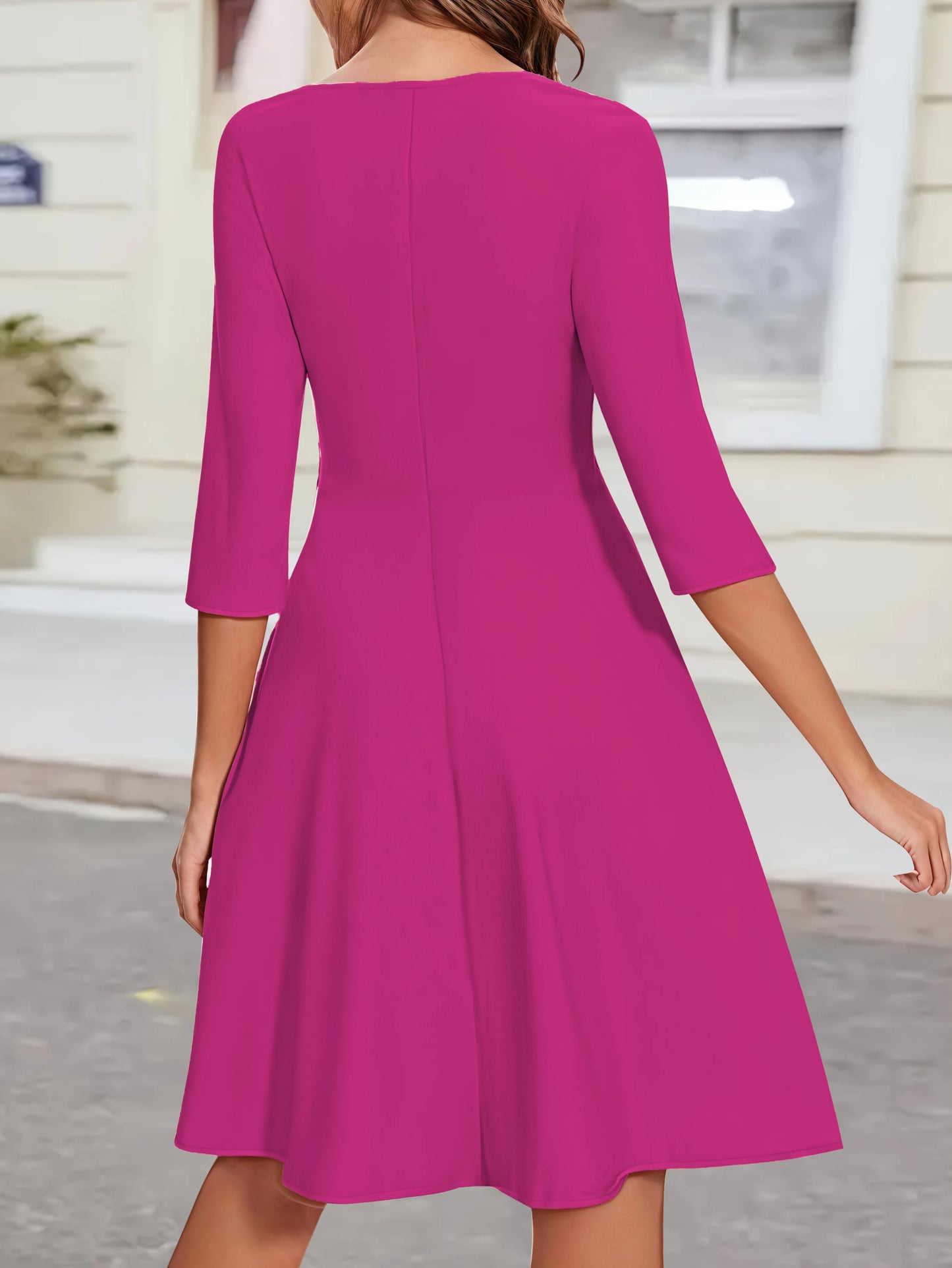 Elegant Solid Color Slanted V-Neck with Button Details